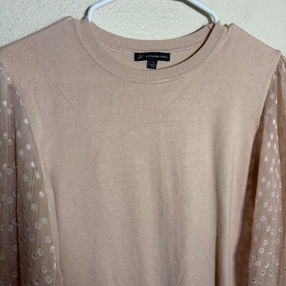 Adrianna Papell Sweater Women's Small Brown Round Neck Sheer Polka Dot Knit - Picture 2 of 8